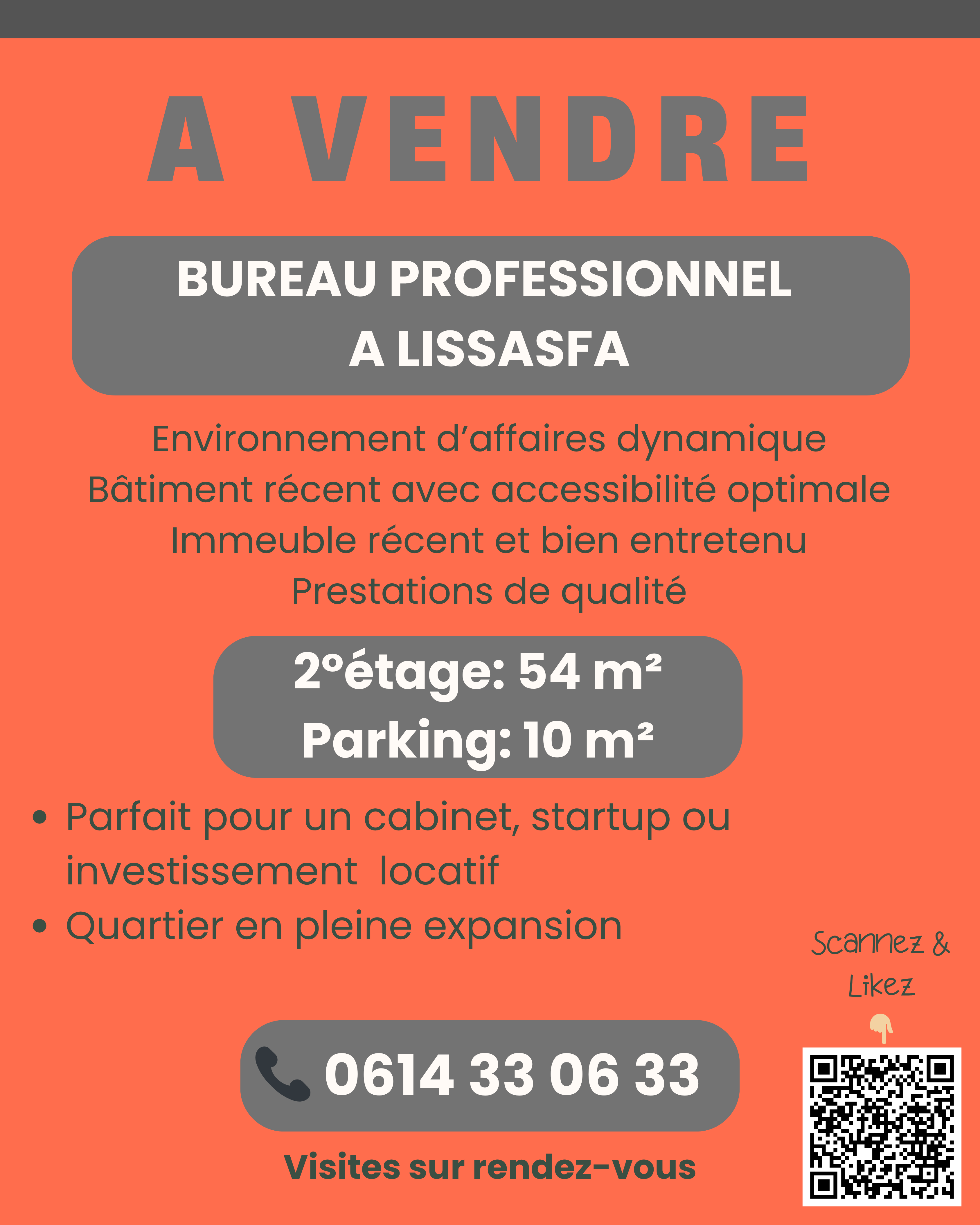 Bureau au 2étage avec parking à Lissasfa
